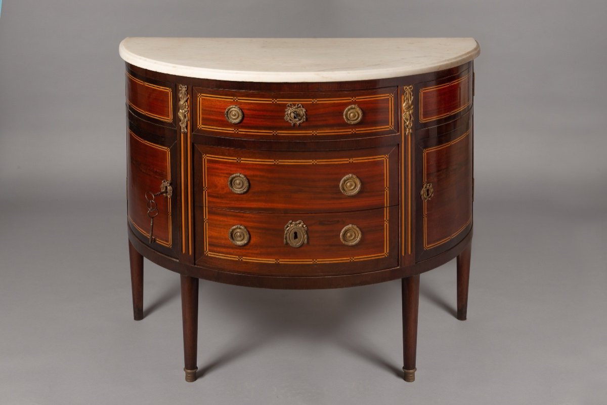 Commode demi-lune d'époque Louis XVI, Est de la France, XVIIIe siècle-photo-2