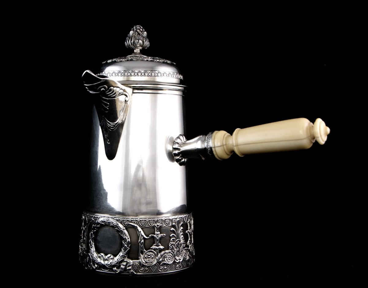 Empire Chocolate Pot In Solid Silver By The Goldsmith Henry Lapeyre, Paris, 19th Century-photo-4