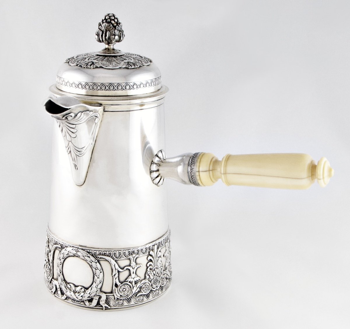 Empire Chocolate Pot In Solid Silver By The Goldsmith Henry Lapeyre, Paris, 19th Century