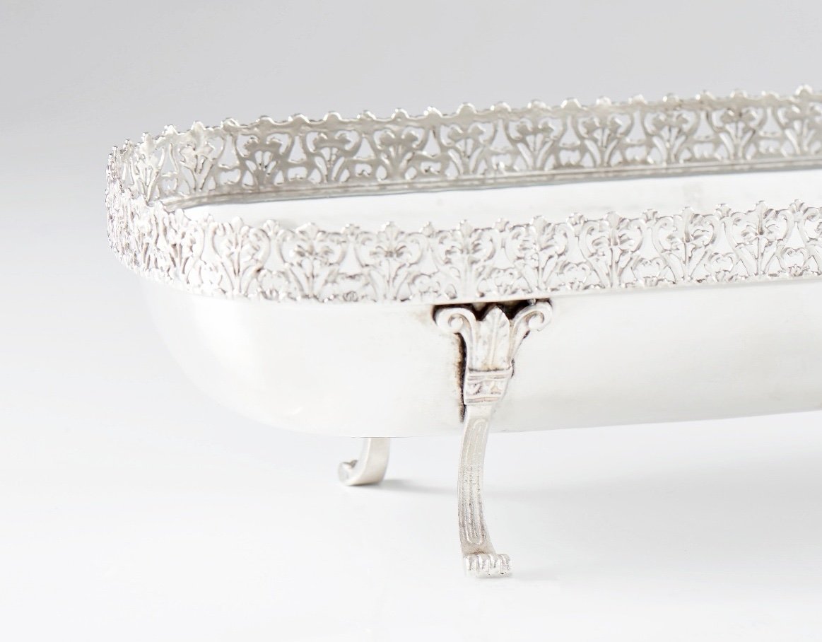 Hammered Solid Silver Bowl Serving As A Centrepiece Table Jardinière-photo-2