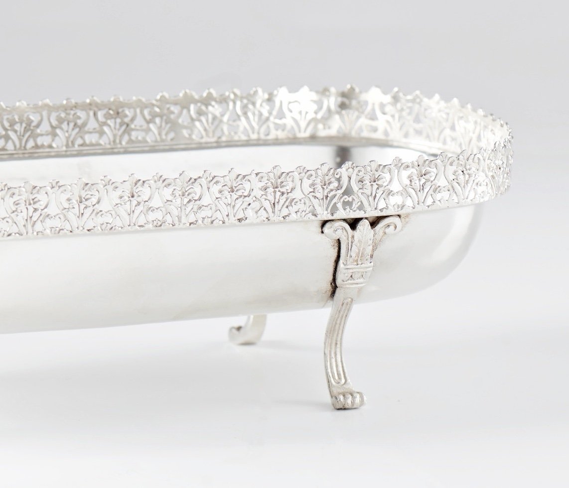 Hammered Solid Silver Bowl Serving As A Centrepiece Table Jardinière-photo-3