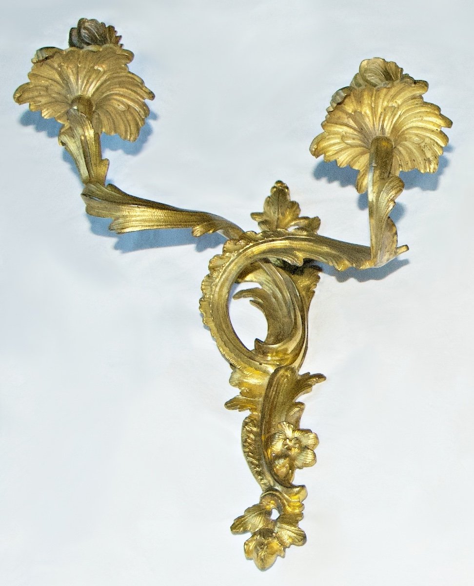 Paris, 18th Century - Pair Of Gilt Bronze Wall Sconces, Louis XV Period.-photo-2