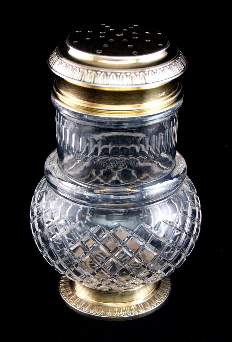 Paris c.1883 – Saupoudroir en argent massif vermeil et cristal taillé par Alfred LECORAZET