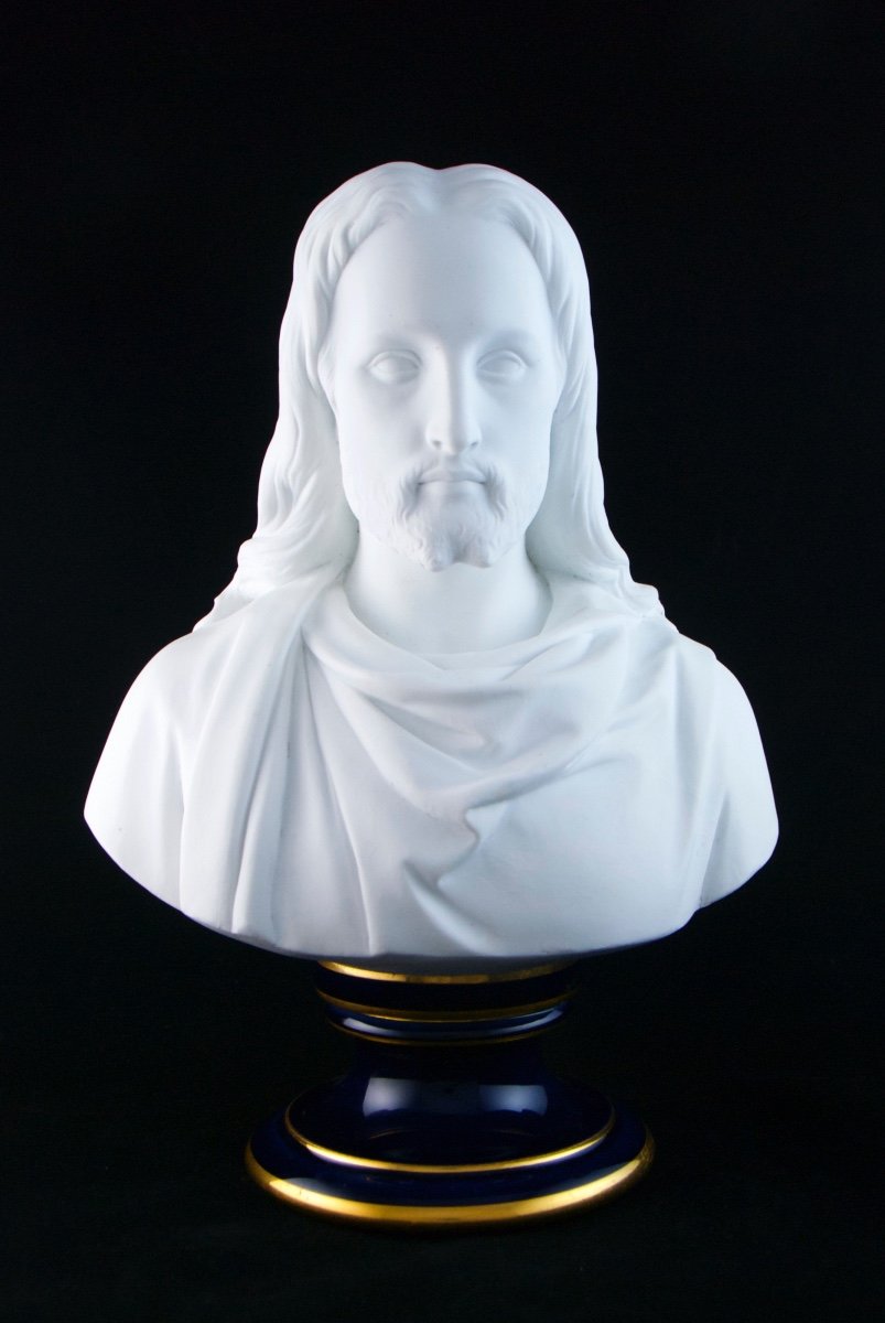 Manufacture Nationale De SÈvres, Circa 1874,  Bust Of Christ In Biscuit Porcelain-photo-2