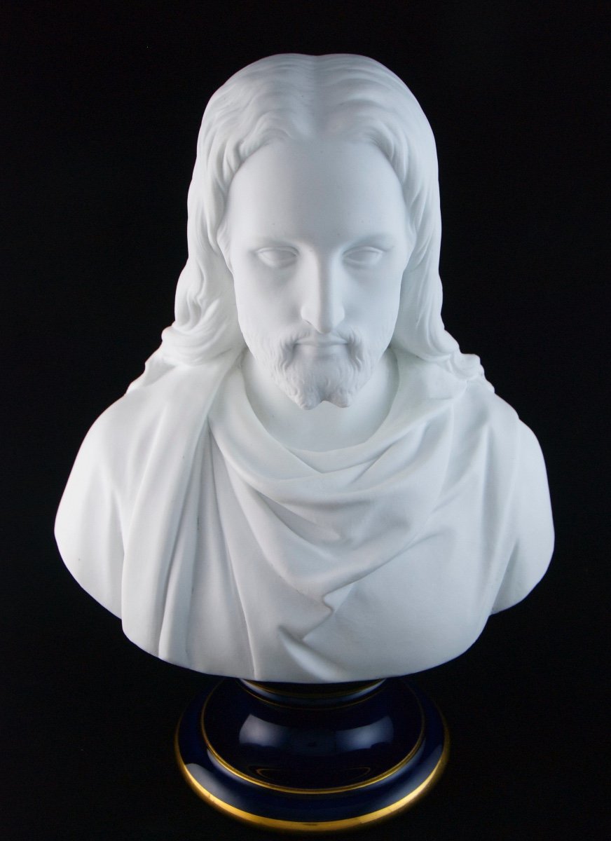 Manufacture Nationale De SÈvres, Circa 1874,  Bust Of Christ In Biscuit Porcelain-photo-3