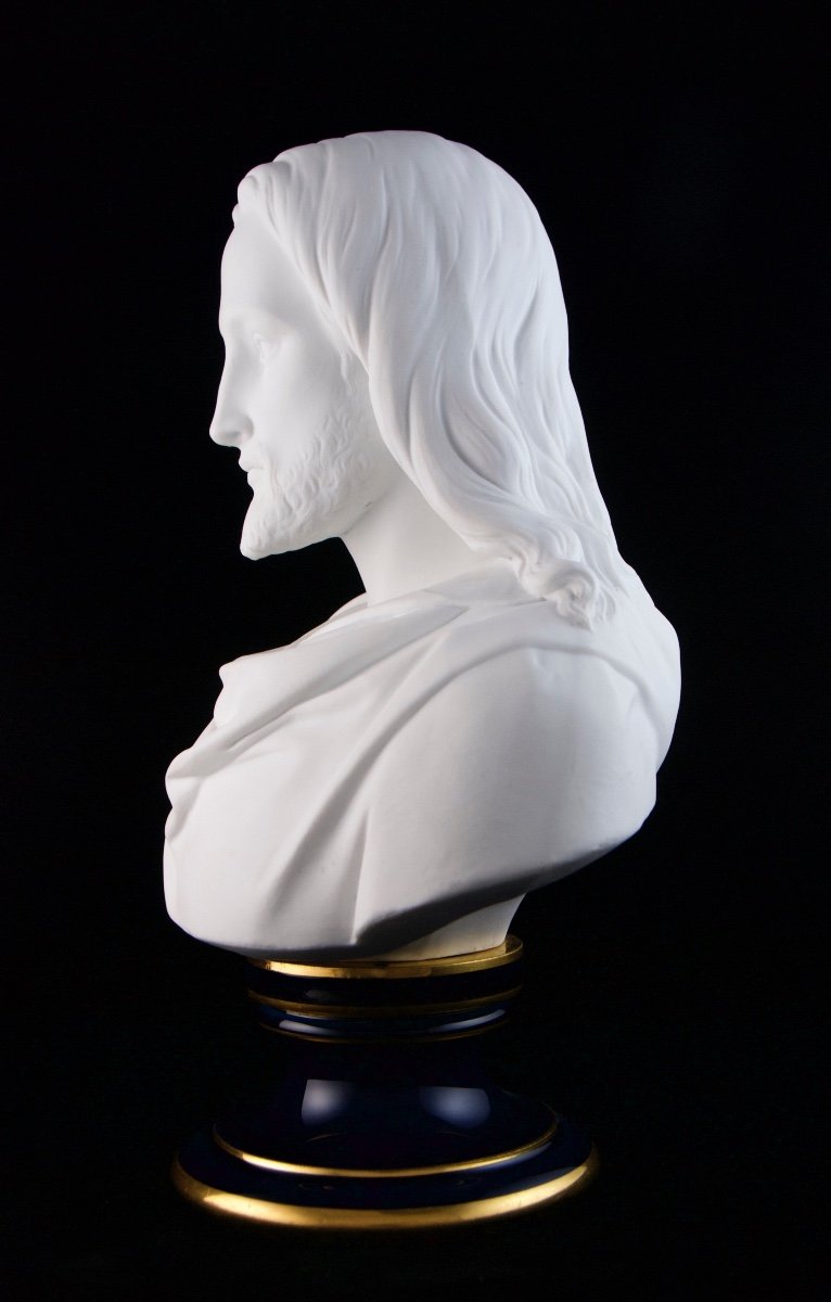 Manufacture Nationale De SÈvres, Circa 1874,  Bust Of Christ In Biscuit Porcelain-photo-2