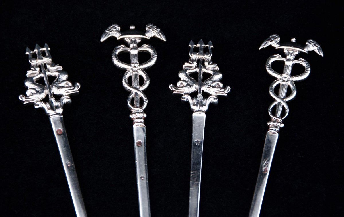 Paris 1838-1842, Set Of 4 Sterling Silver Pick Skewers (