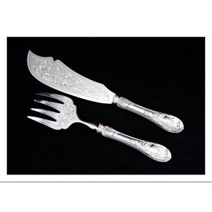 Puiforcat And E. Callot - Fish Cutlery Set In Chiseled Sterling Silver, Paris 1847-1865