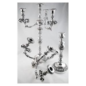 Large Pair Of Convertible Candelabra In Silver-plated Copper, Paris, 19th Century