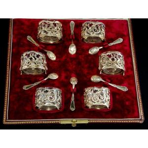 Puiforcat – Set Of Six Vermeil And Cut Crystal Salt Cellars With Spoons