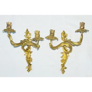 Paris, 18th Century - Pair Of Gilt Bronze Wall Sconces, Louis XV Period.