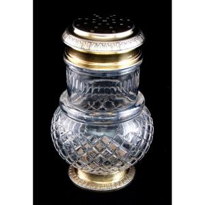 Paris c.1883 – Saupoudroir en argent massif vermeil et cristal taillé par Alfred LECORAZET