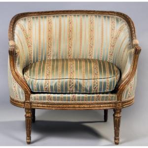 French Louis XVI Style "marquise" Sofa In Carved Gilded Wood, Napoléon III Period