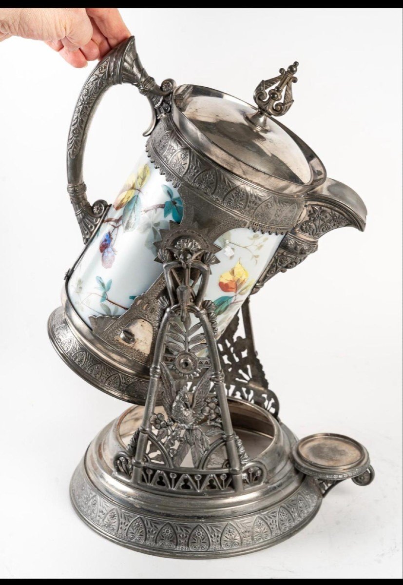 Rocking Water Pitcher In Polychrome Opaline And Silver Metal-photo-4