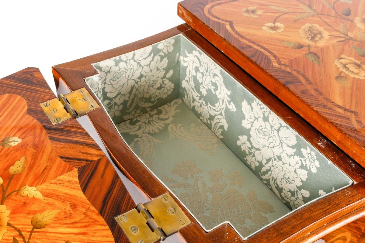 Magnificent Dressing Table In Veneer Wood With Flower Marquetry Decor-photo-3