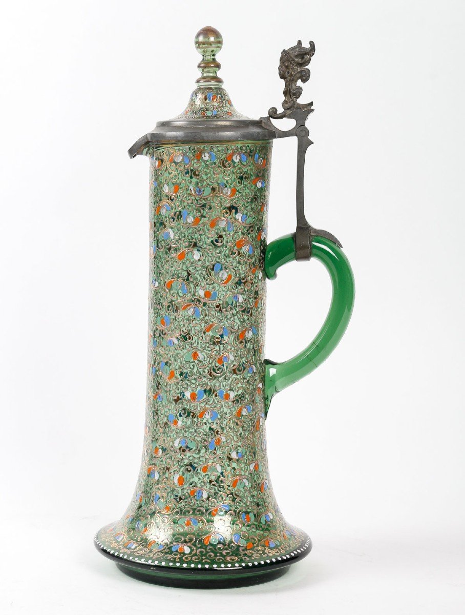 Table Service In Enamelled Green Moser Glass, 19th Century-photo-5