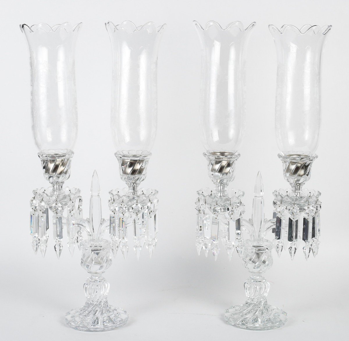 Pair Of Baccarat Hallmarked Crystal Candlesticks, With Their Tealight Holders