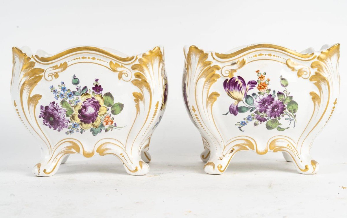 Pair Of Hand Painted Porcelain Flower Vases -photo-2