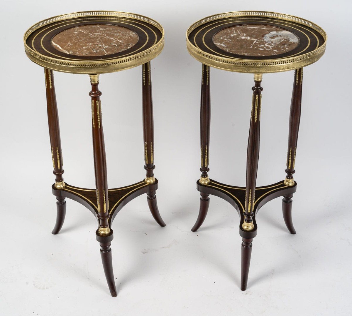 Pair Of 19th Century Columns, Napoleon III Period, In Mahogany And Gilt Bronze