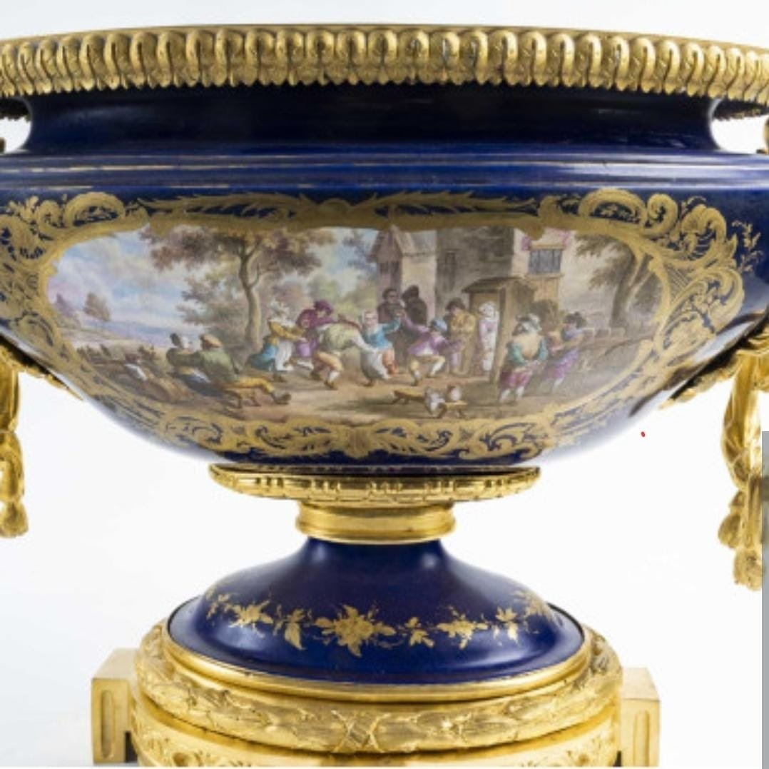 Coupe En Porcelaine, Signature Sèvres Et Bronze Doré XIX ème-photo-2