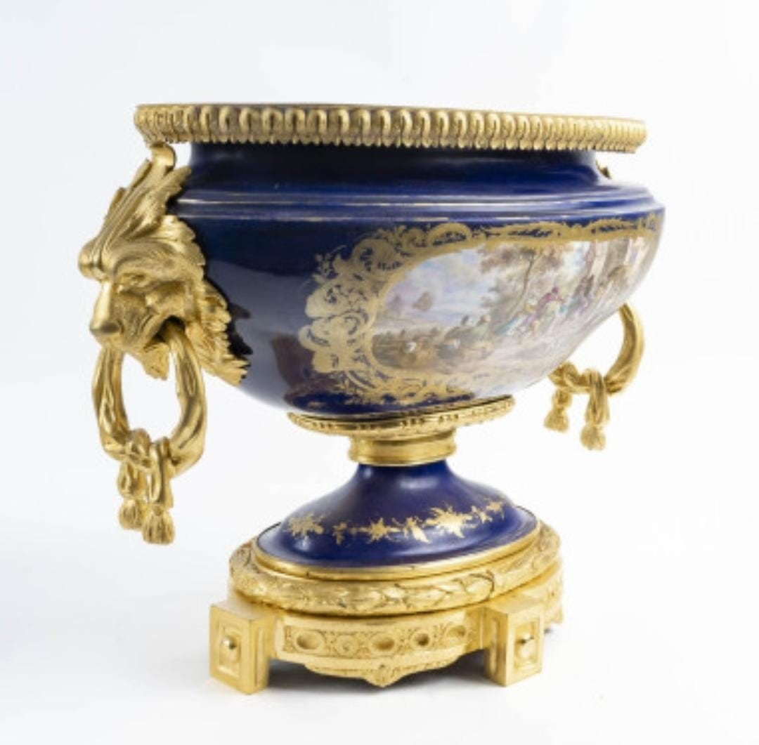 Coupe En Porcelaine, Signature Sèvres Et Bronze Doré XIX ème-photo-3