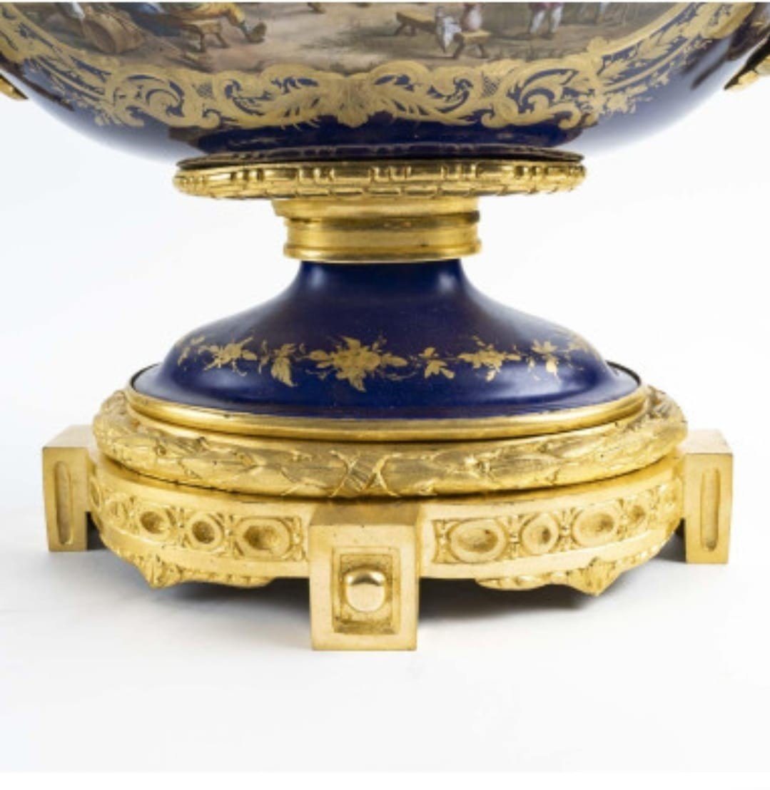 Coupe En Porcelaine, Signature Sèvres Et Bronze Doré XIX ème-photo-3