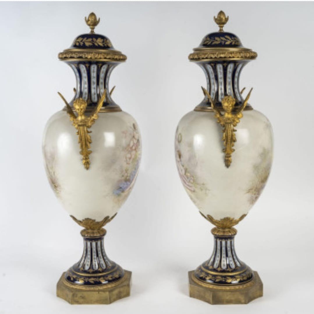 Importante Paire De Vases En Porcelaine, Signature Sèvres XIXème  d'époque Napoléon III-photo-2