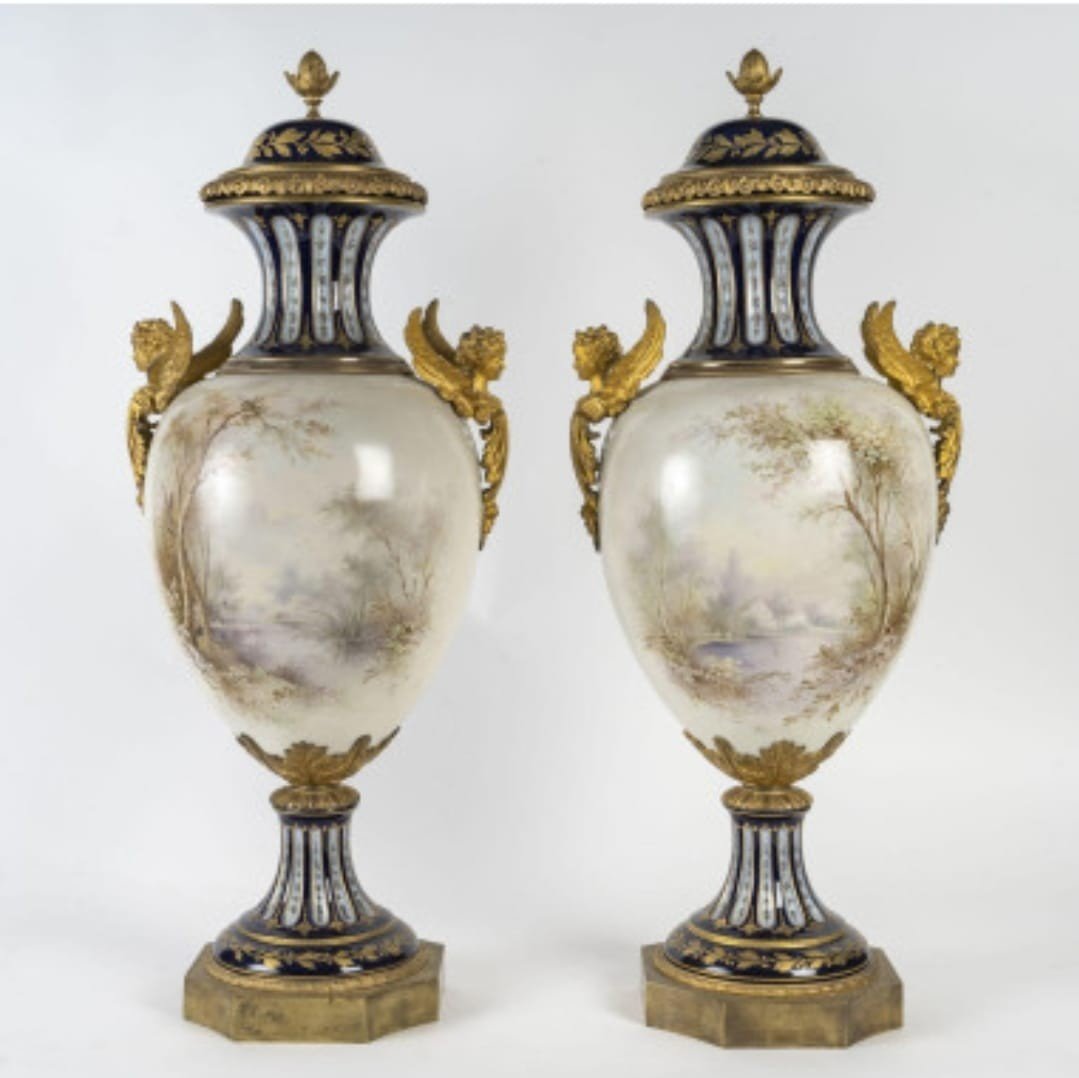 Importante Paire De Vases En Porcelaine, Signature Sèvres XIXème  d'époque Napoléon III-photo-3