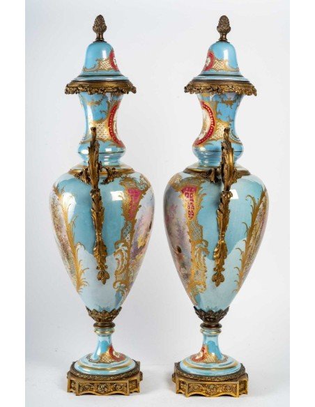 Pair Of Turquoise Porcelain Vases Signed Sèvres-photo-2