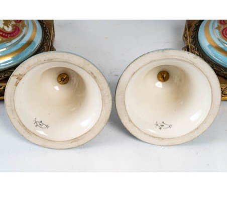 Pair Of Turquoise Porcelain Vases Signed Sèvres-photo-6