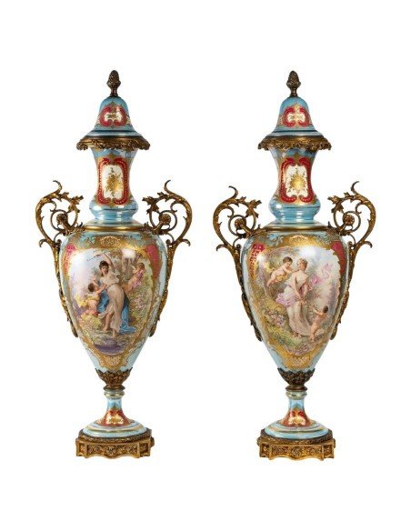 Pair Of Turquoise Porcelain Vases Signed Sèvres