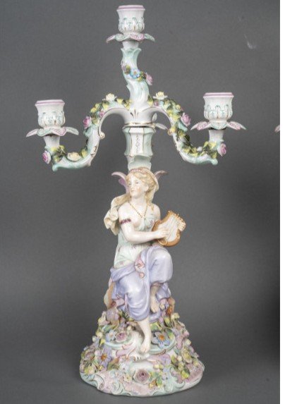 Pair Of Porcelain Candelabra In The Style Of Meissen, 19th Century.-photo-2