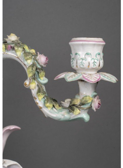 Pair Of Porcelain Candelabra In The Style Of Meissen, 19th Century.-photo-2