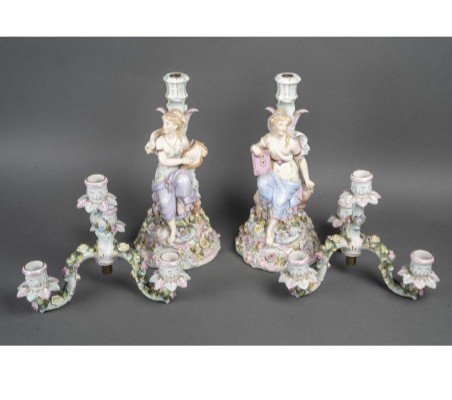 Pair Of Porcelain Candelabra In The Style Of Meissen, 19th Century.-photo-6