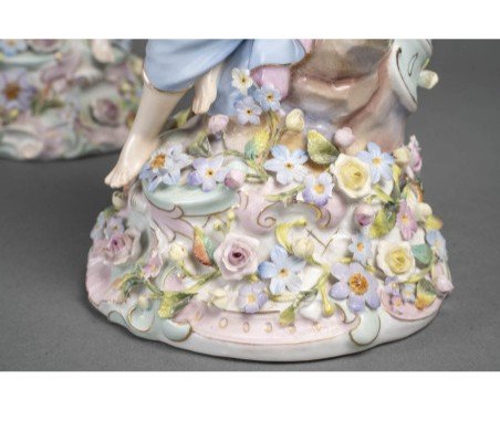 Pair Of Porcelain Candelabra In The Style Of Meissen, 19th Century.-photo-7