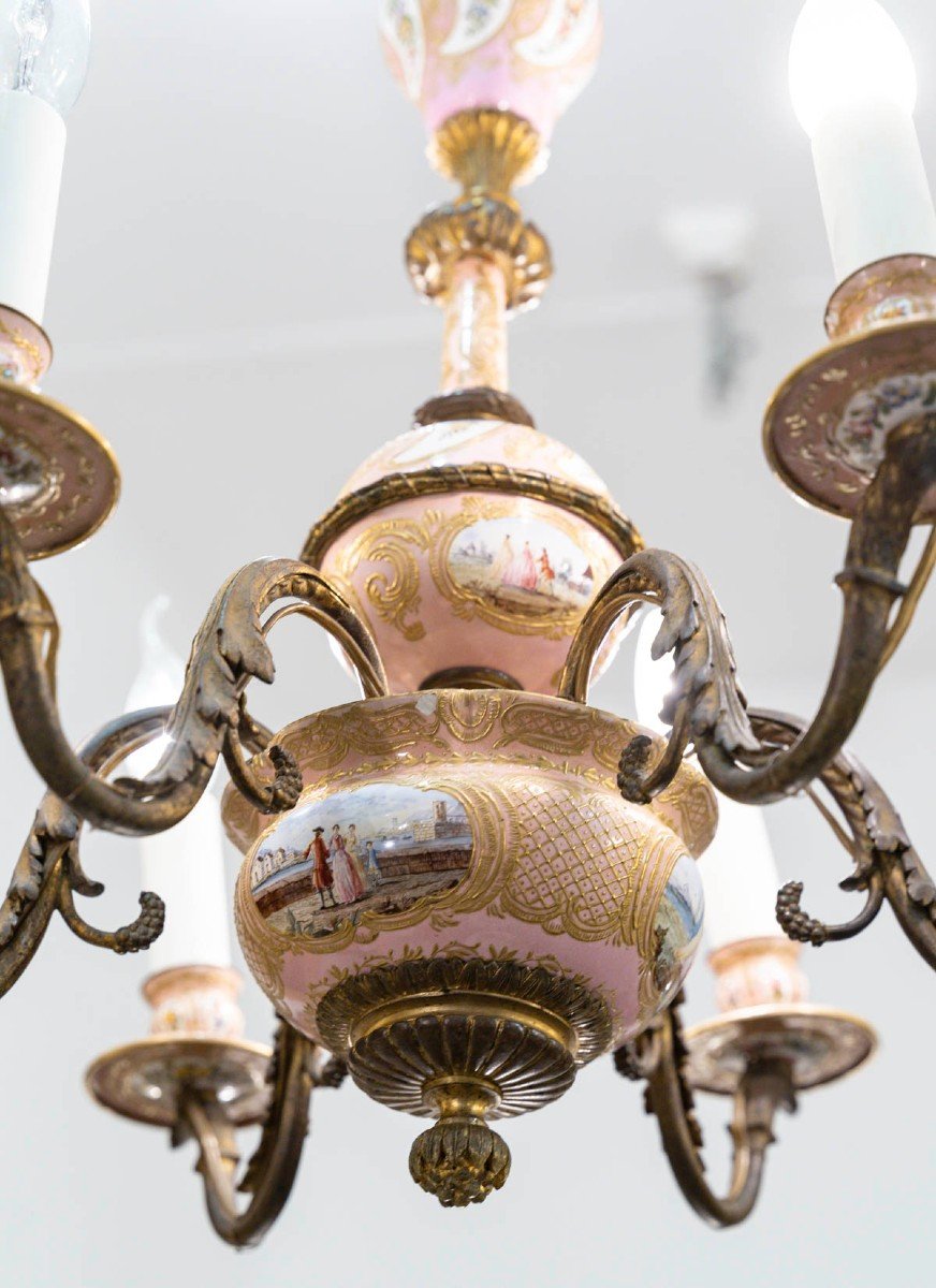 Enamel And Bronze Chandelier, 19th Century.-photo-2