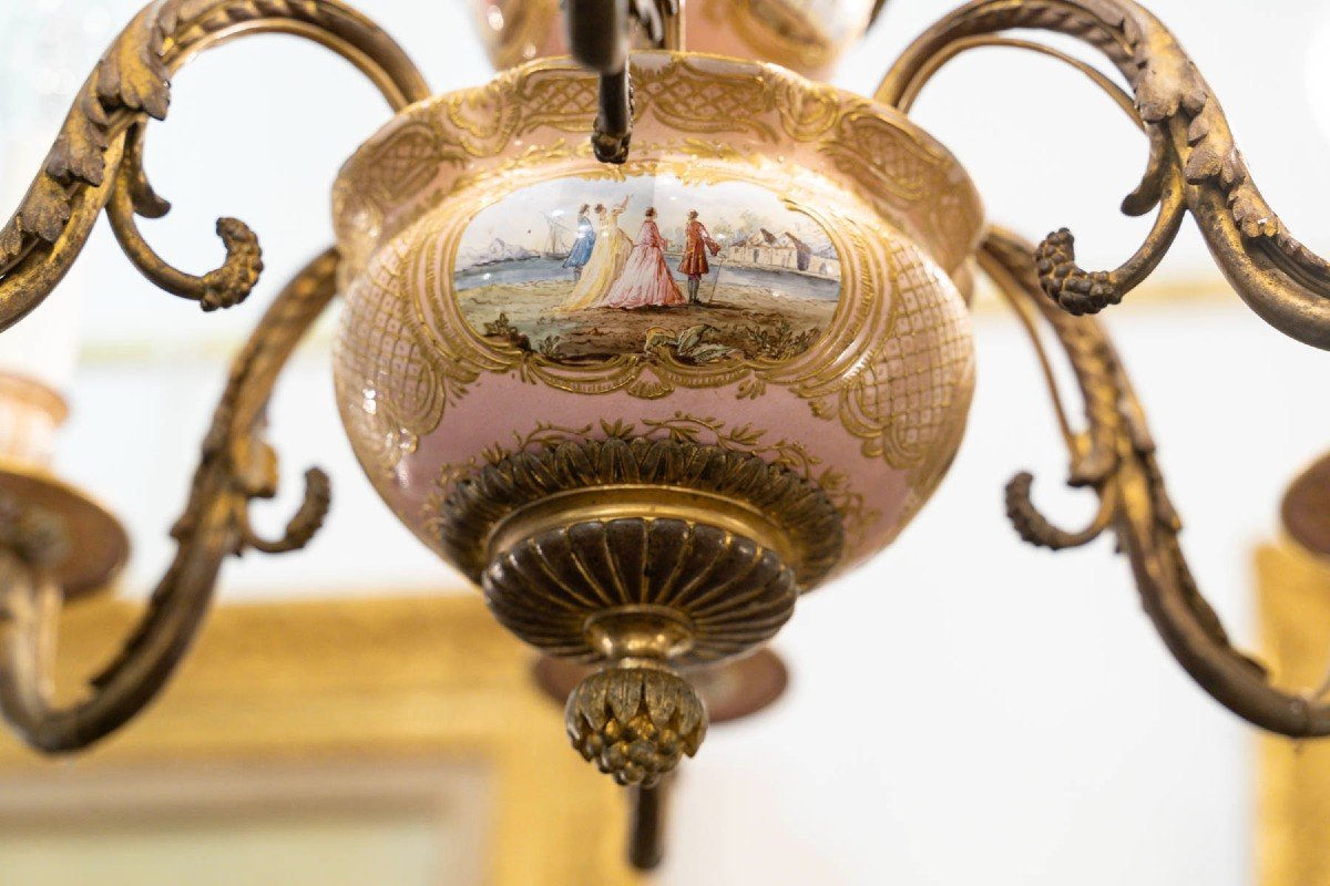 Enamel And Bronze Chandelier, 19th Century.-photo-4