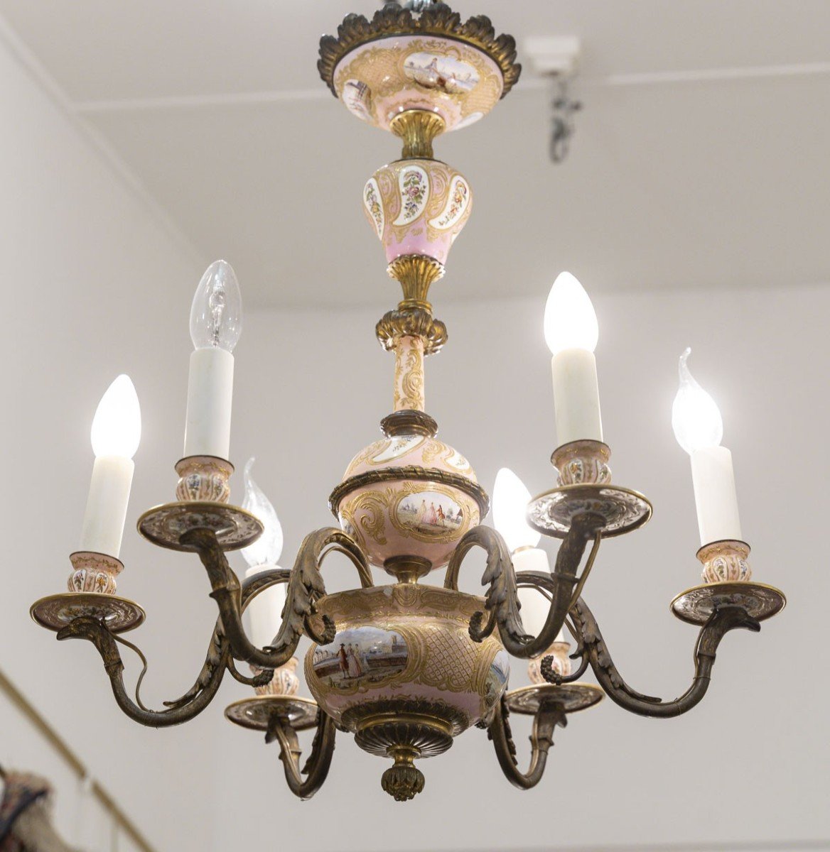 Enamel And Bronze Chandelier, 19th Century.