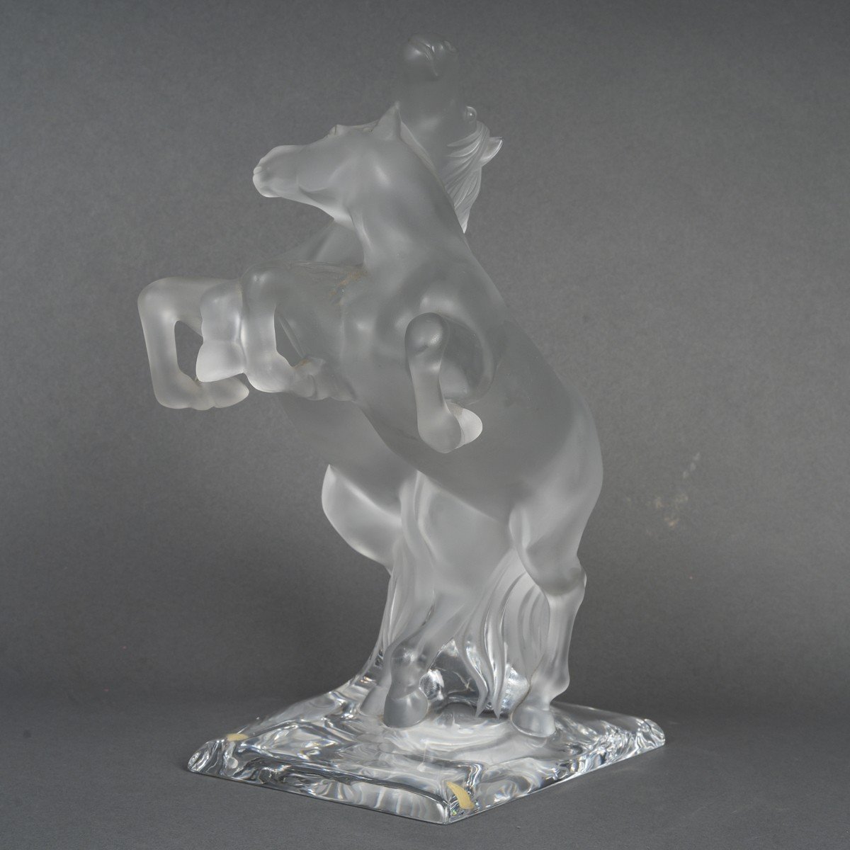 Crystal Sculpture Signed Lalique Representing Two Horses-photo-2