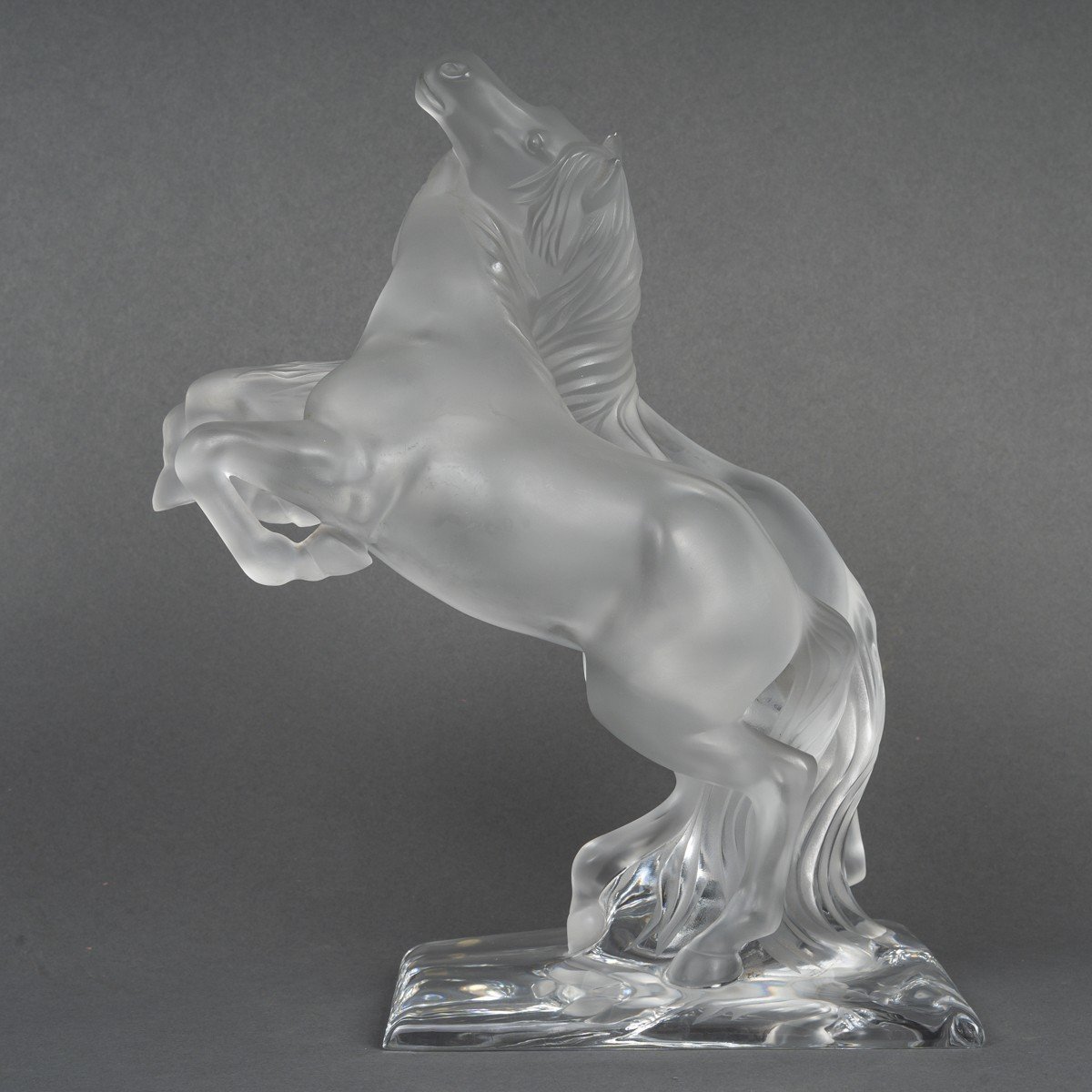 Crystal Sculpture Signed Lalique Representing Two Horses-photo-3