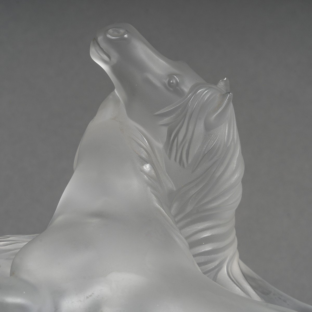 Crystal Sculpture Signed Lalique Representing Two Horses-photo-4