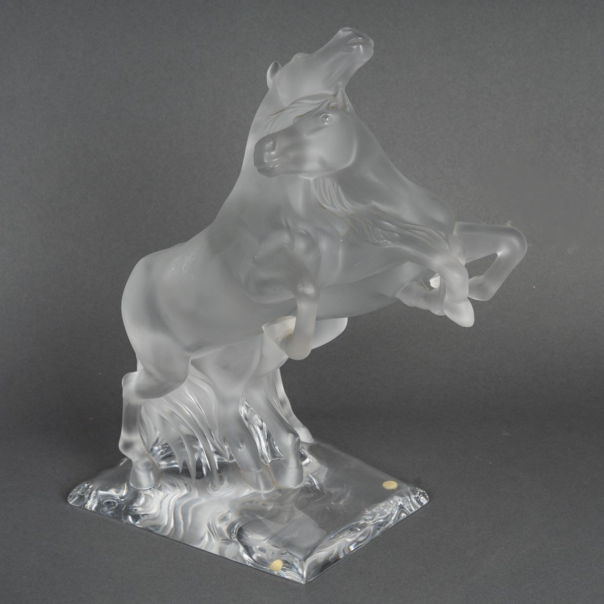 Crystal Sculpture Signed Lalique Representing Two Horses