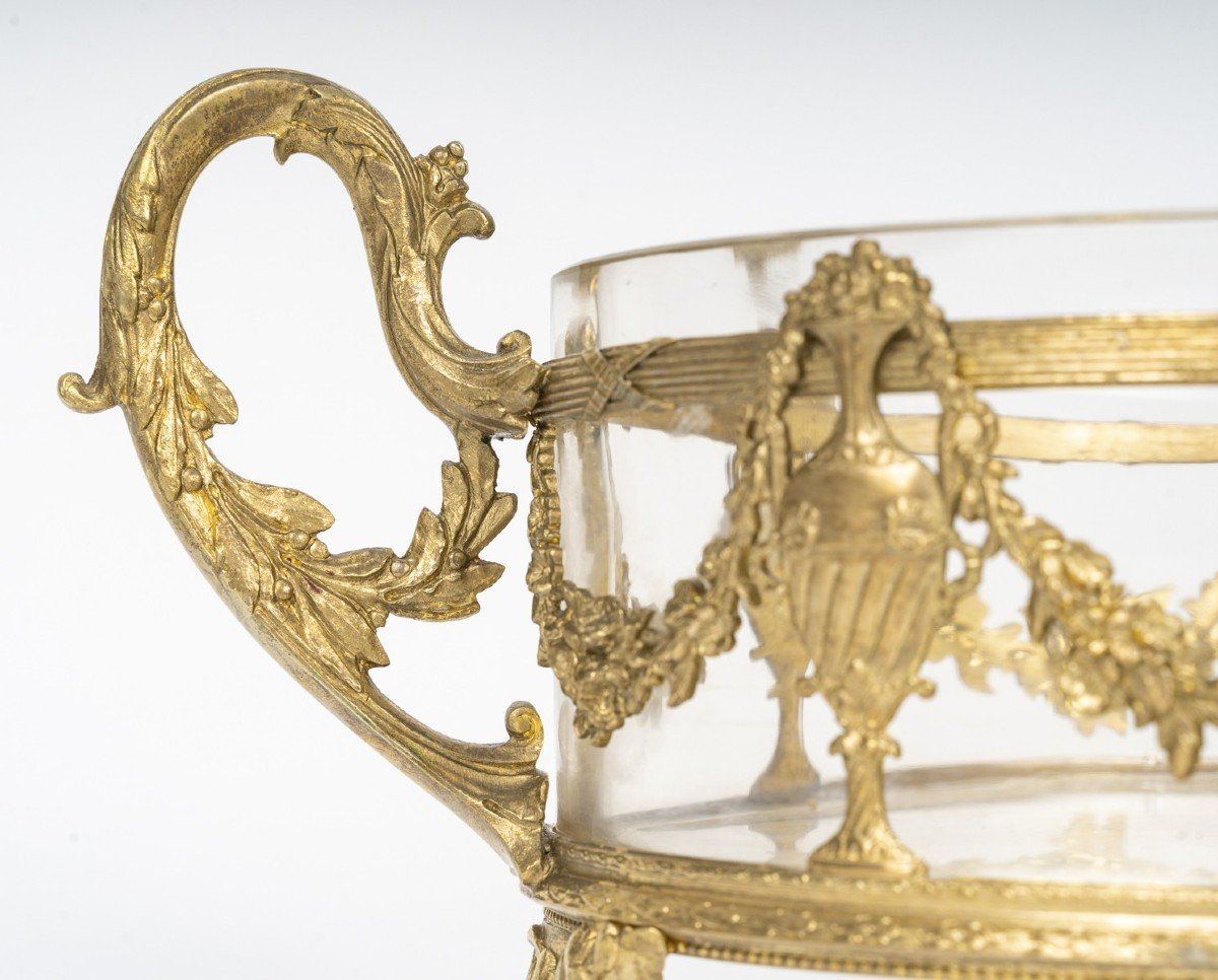 Coupe Ou Centre De Table En Cristal Et Bronze Doré, Style Louis XVI, Fin XIXème Siècle-photo-2