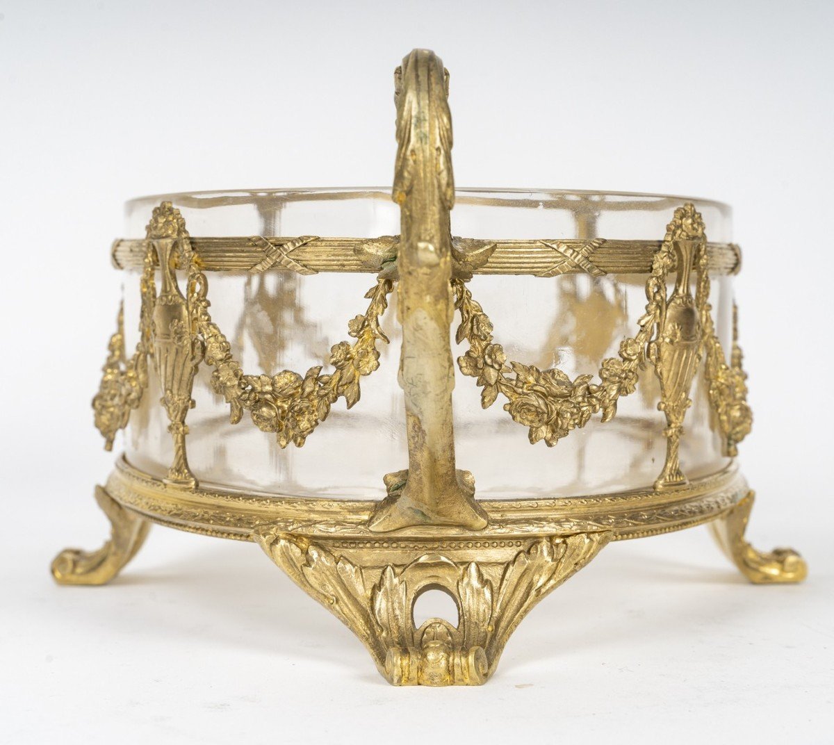 Coupe Ou Centre De Table En Cristal Et Bronze Doré, Style Louis XVI, Fin XIXème Siècle-photo-3