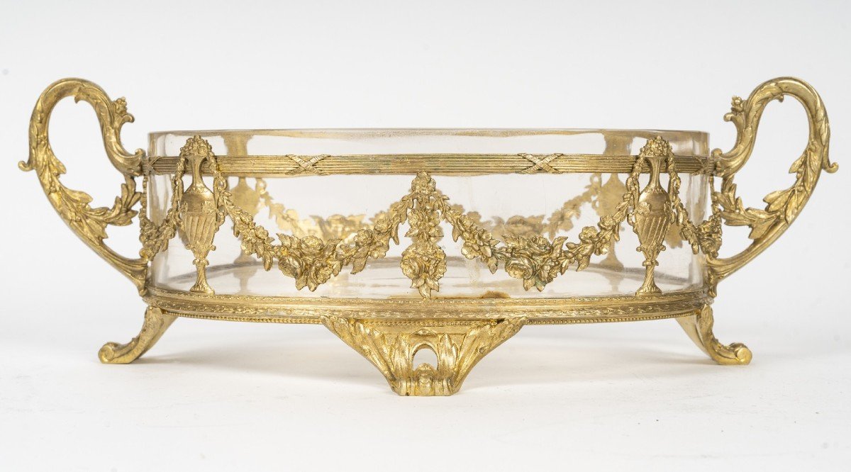 Coupe Ou Centre De Table En Cristal Et Bronze Doré, Style Louis XVI, Fin XIXème Siècle