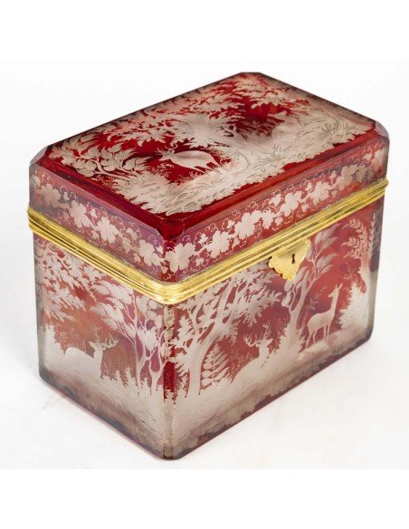 Bohemian Cut Crystal Box, Brass Mount – Napoleon III Period, Late 19th Century-photo-2