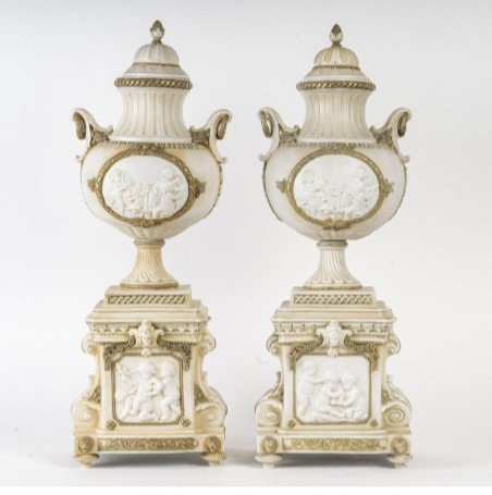 Pair Of Biscuit And Porcelain Vases – 19th Century