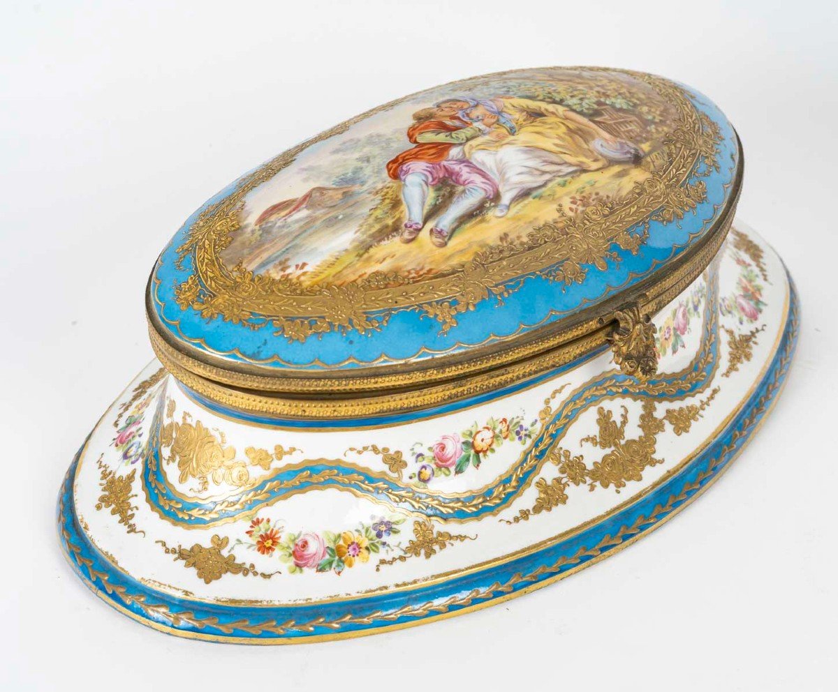 Louis XV Style Porcelain Box, Sèvres Signature, 19th Century