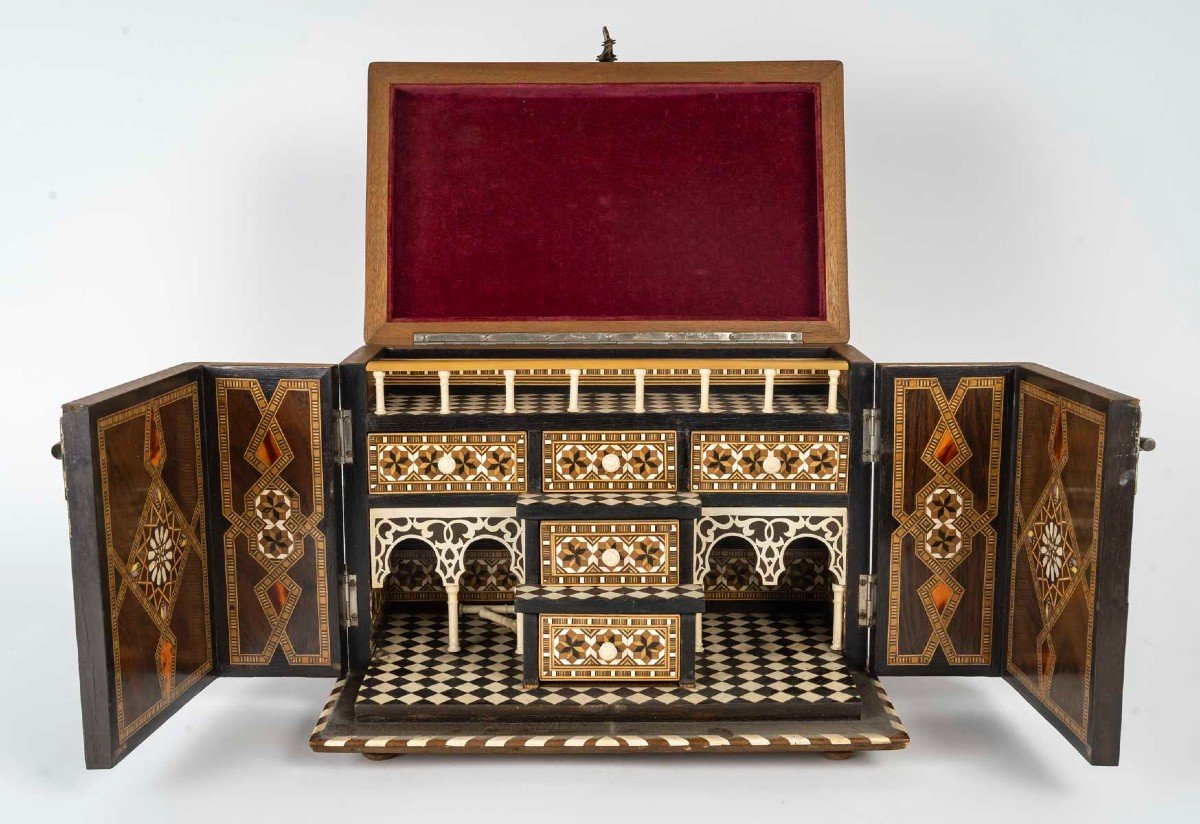 Andalusian Cabinet In Marquetry Wood – Late 19th Century-photo-3