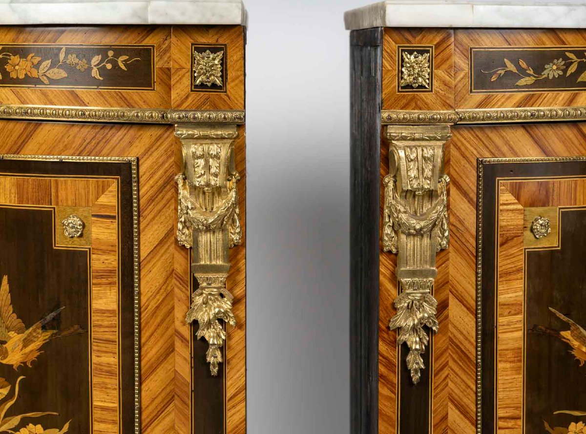 Pair Of Napoleon III Corner Cabinets In Marquetry And Gilt Bronze-photo-2